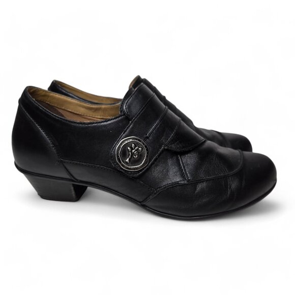 Aetrex Danielle Distressed Leather Monk Strap Heeled Loafers Women's Black 8.5 - Picture 6 of 11